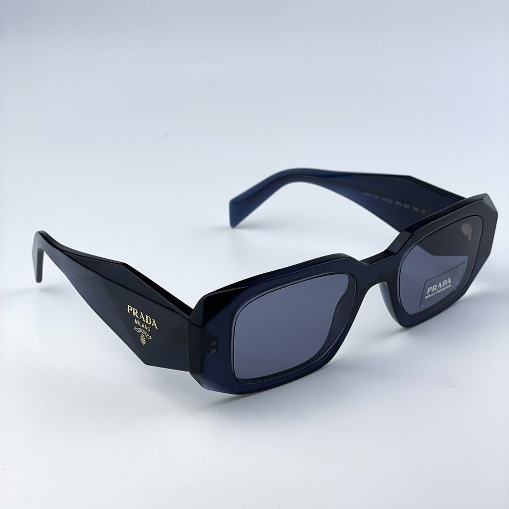 NEW Prada PR17WS 08Q420 Blue Crystal Navy Rectangle Unisex Sunglasses